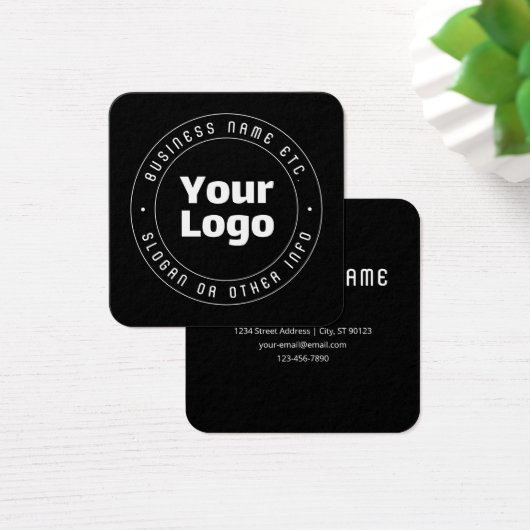 Uw Logo en bewerkbare tekst Sjabloon | Zwart & Wit Vierkante Visitekaartjes (Bureau)