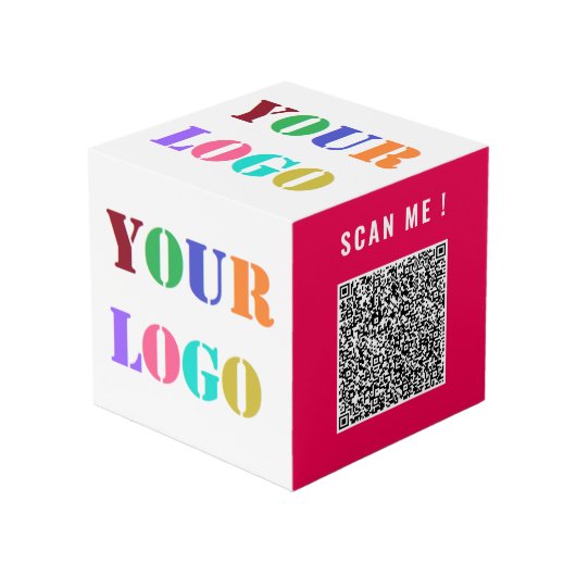 Uw logo en QR-code merkpromotieblok Kubus (Voorkant hoekig)