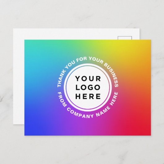 Uw Logo en tekstregenboog Persoonlijk Dank u Briefkaart (Voorkant / Achterkant)