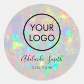 Uw logo faux iriserende opaal ronde sticker (Voorkant)