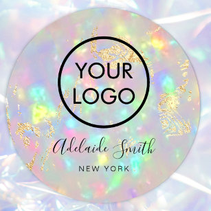 Uw logo faux iriserende opaal ronde sticker