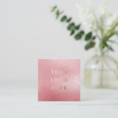 Uw Logo faux lichte roze Folie Moderne Zaken Vierkante Visitekaartje (Staand voorkant)