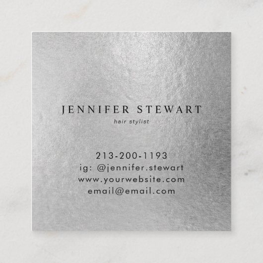 Uw Logo Faux Silver Grey Folie Moderne onderneming Vierkante Visitekaartje (Achterkant)