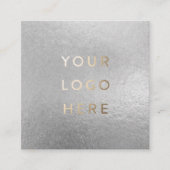 Uw Logo Faux Silver Grey Folie Moderne onderneming Vierkante Visitekaartje (Voorkant)