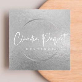 Uw Logo Faux Silver Grey Folie Moderne onderneming Vierkante Visitekaartje