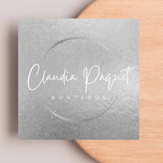 Uw Logo Faux Silver Grey Folie Moderne onderneming Vierkante Visitekaartje