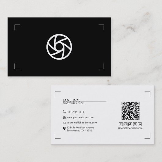 Uw Logo Fotografie Brackets Zwart Wit Modern Visitekaartje (Voorkant / Achterkant)