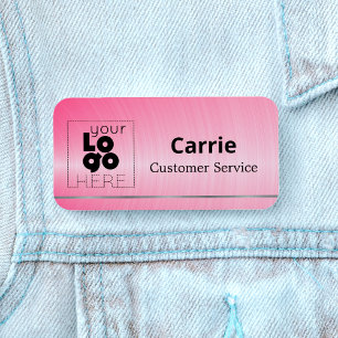 Uw Logo geborstelde Hot Pink Naam Tag met Silver