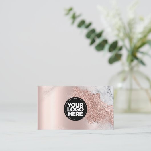Uw logo Glitter Roos goud elegant script marmer Visitekaartje (Staand voorkant)