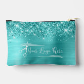 Uw Logo Glitterig Turquoise Blauwe Glam Etui (Achterkant)