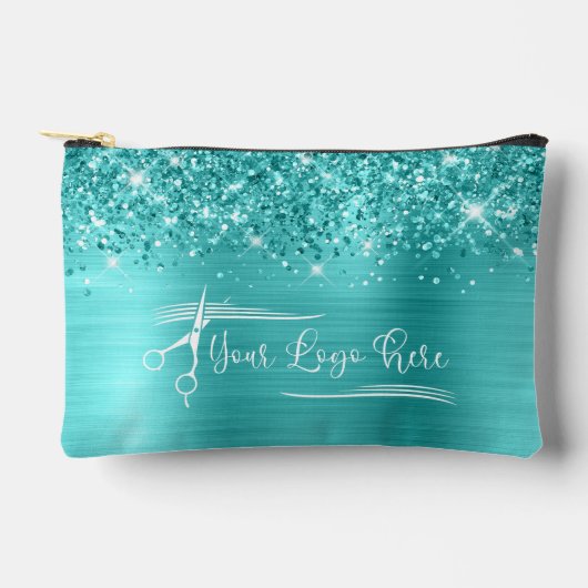 Uw Logo Glitterig Turquoise Blauwe Glam Etui (Voorkant)