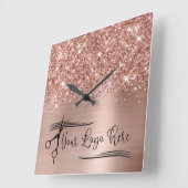 Uw Logo Glittery Roos Gold Glam Vierkante Klok (Hoek)