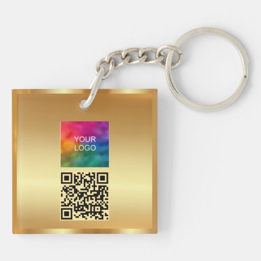 Uw Logo Gold QR-code dubbelzijdig vierkant Sleutelhanger (Achterkant)