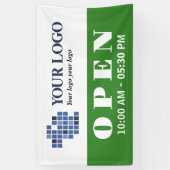 Uw Logo Green Open Business openingstijden Spandoek (Verticaal)