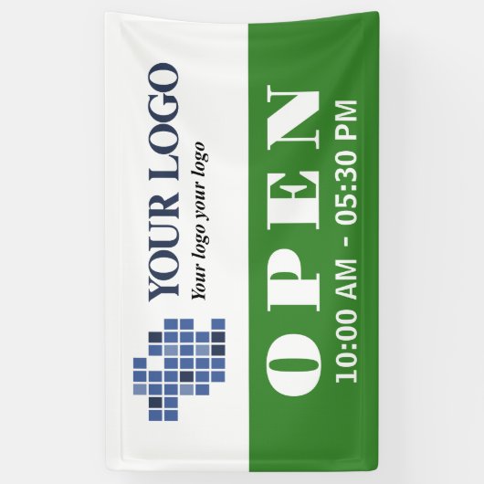 Uw Logo Green Open Business openingstijden Spandoek (Verticaal)