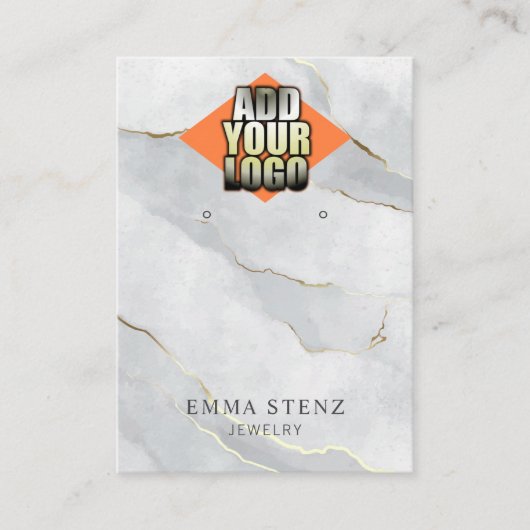 Uw Logo Grijs Gouden Lijnen Marmeren Oorbel Houder Visitekaartje (Voorkant)
