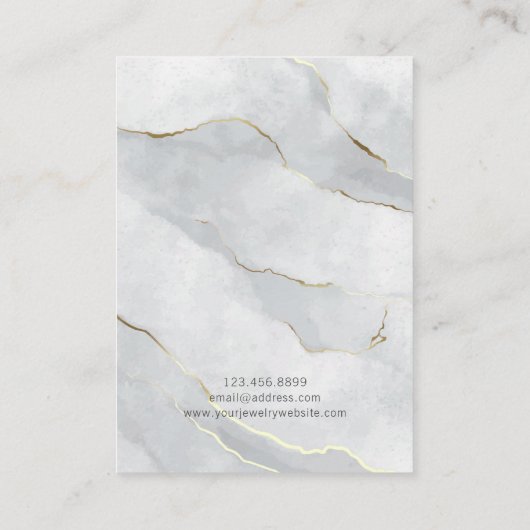 Uw Logo Grijs Gouden Lijnen Marmeren Oorbel Houder Visitekaartje (Achterkant)