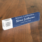 Uw Logo Handgeschreven Moderne Titel Navy Blue Naambordje (Zijkant)