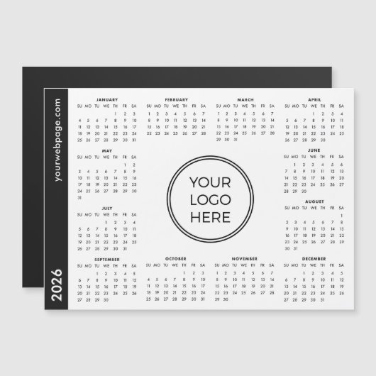 Uw Logo Hier 2026 witte magnetische kalender (Voorkant / Achterkant)