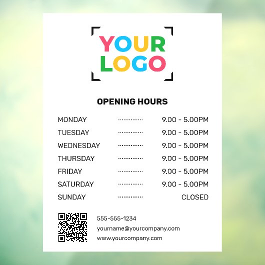 Uw Logo Hier Aangepaste openingstijden Business Wh Raamsticker (Vel 3)