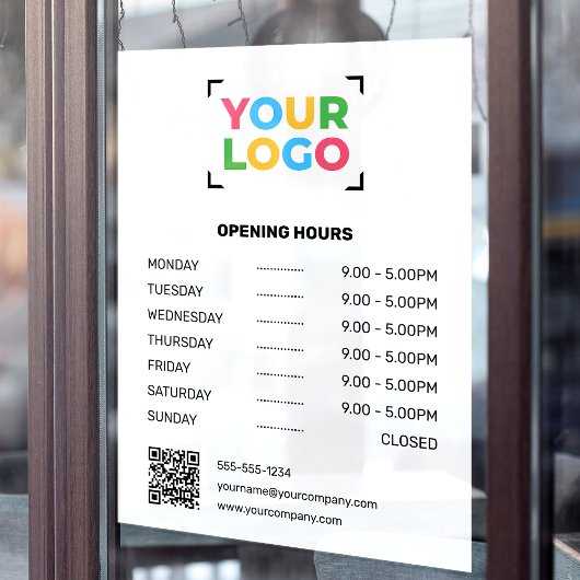 Uw Logo Hier Aangepaste Openingsuren Zakelijk Wit Raamsticker