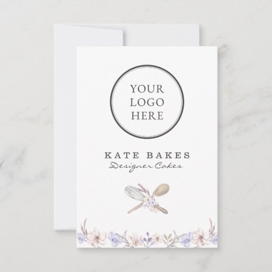 Uw Logo Hier Cake Bakken Chef Bloemen Waterverf Kaart (Voorkant)