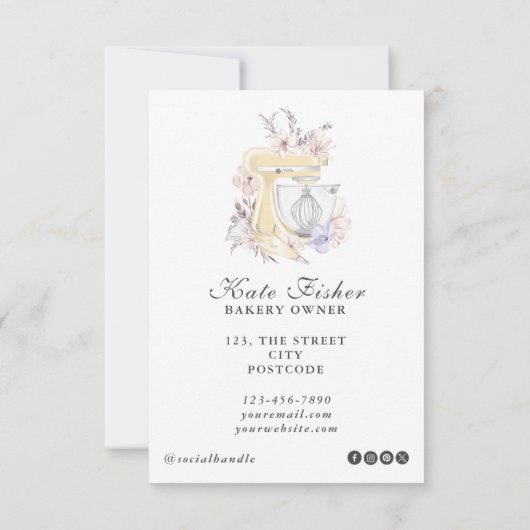 Uw Logo Hier Cake Bakken Chef Bloemen Waterverf Kaart (Achterkant)
