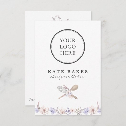 Uw Logo Hier Cake Bakken Chef Bloemen Waterverf Kaart (Voorkant / Achterkant)
