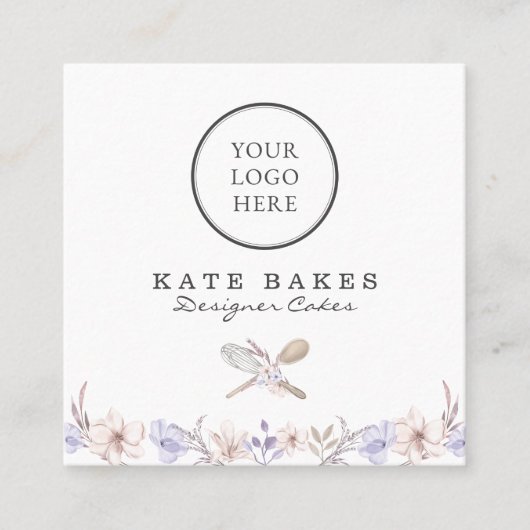 Uw Logo Hier Cake Bakken Chef Bloemen Waterverf Vierkante Visitekaartje (Voorkant)