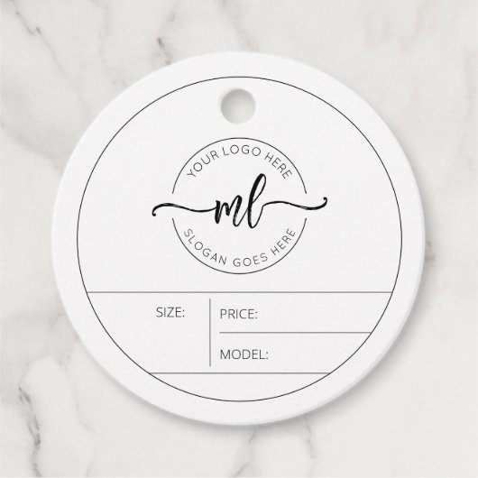 Uw Logo Hier Elegante Monogram Kleding Hang Label (Voorkant)