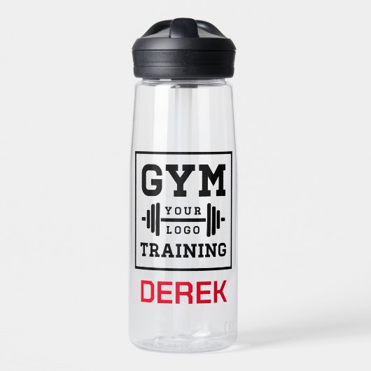 Uw Logo hier Fitness Gym Business Water Flacon Waterfles (Voorkant)