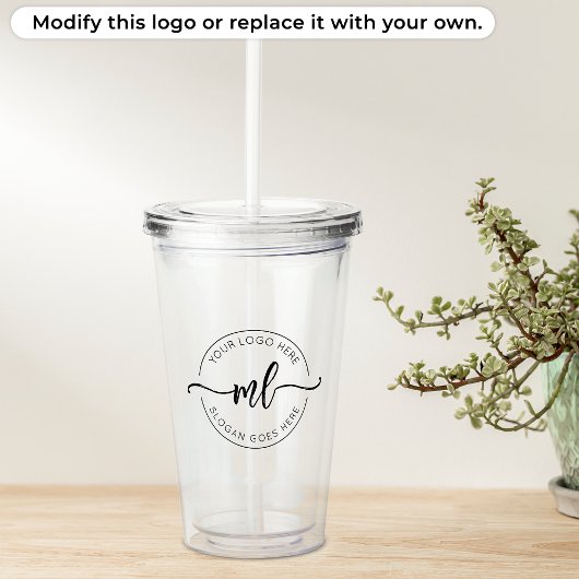 Uw Logo Hier Minimalistisch Monogram Initiaal Wit Acryl Drinkbeker
