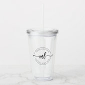 Uw Logo Hier Minimalistisch Monogram Initiaal Wit Acryl Drinkbeker (Voorkant)
