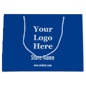 Uw Logo hier op blauw en wit Groot Cadeauzakje (Voorkant)