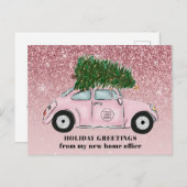 Uw Logo Hier Roze Auto Kerstboom Kantoor Move Aankondigingskaart (Voorkant / Achterkant)