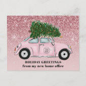 Uw Logo Hier Roze Auto Kerstboom Kantoor Move Aankondigingskaart (Voorkant)