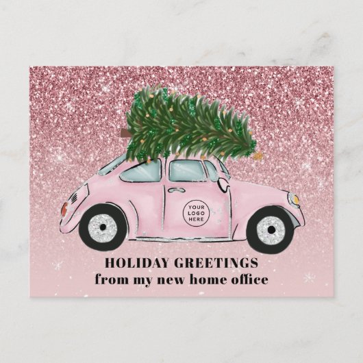 Uw Logo Hier Roze Auto Kerstboom Kantoor Move Aankondigingskaart (Voorkant)