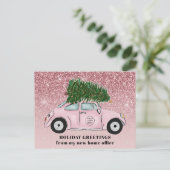 Uw Logo Hier Roze Auto Kerstboom Kantoor Move Aankondigingskaart (Staand voorkant)