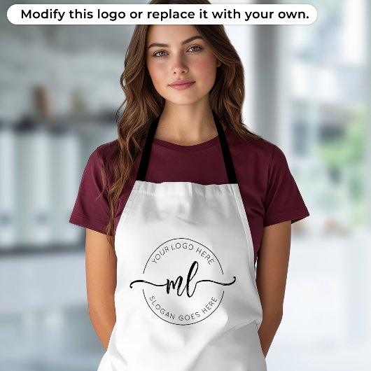 Uw Logo Hier Script Monogram Zwart en Wit Schort