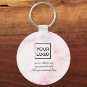 Uw logo hier witte, eenvoudige, kleine PINK MARBLE Sleutelhanger (Voorkant)