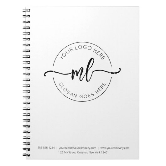 Uw Logo Hier Zakelijk Monogram Initialen Wit Notitieboek (Voorkant)