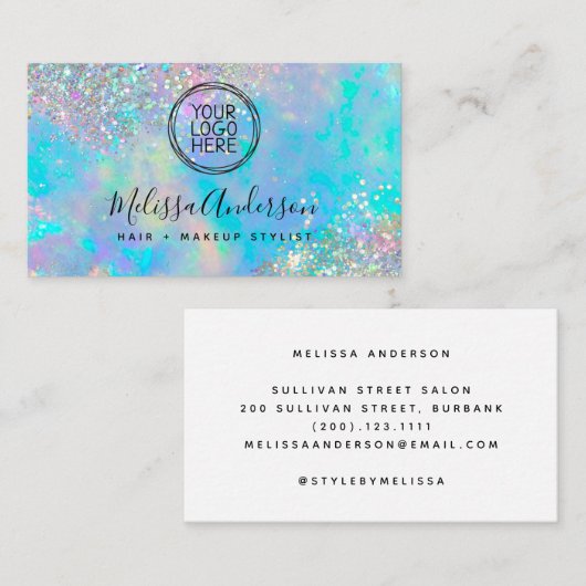 Uw Logo holografische Opal Stone Glitter Visitekaartje (Voorkant / Achterkant)