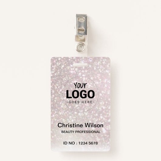 uw logo ID-kaart FAUX champagne glitter Badge (Voorkant met clip)