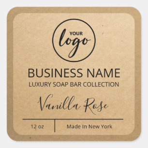 Uw Logo Kraft Paper Soap Bar-labels Vierkante Sticker