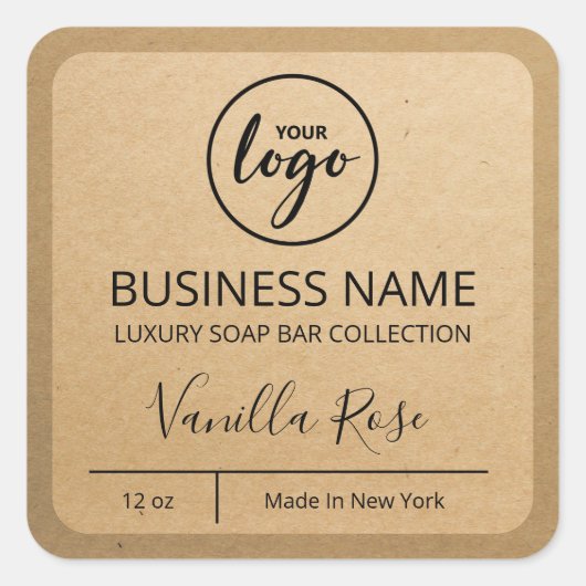 Uw Logo Kraft Paper Soap Bar-labels Vierkante Sticker (Voorkant)