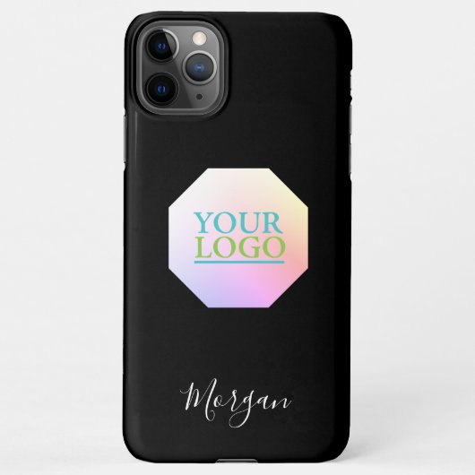 Uw Logo/kunst/foto in achthoek, scriptnaam, zwart iPhone Hoesje (Achterkant)