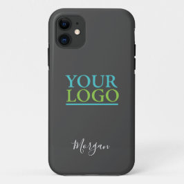 Uw Logo/Kunst/Foto, naam wit script, donkergrijs Case-Mate iPhone Case