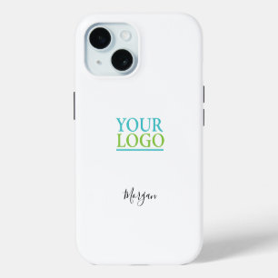 Uw Logo/Kunst/Foto, Naam Zwart Schrift, Wit iPhone 15 Case