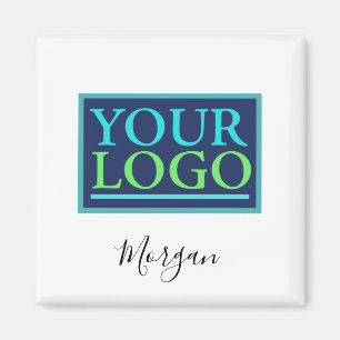 Uw Logo/Kunst/Foto, Naam Zwart Schrift, Wit Magneet