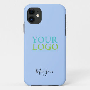 Uw Logo/kunst/foto, noem Zwart script, Bleek blauw Case-Mate iPhone Case